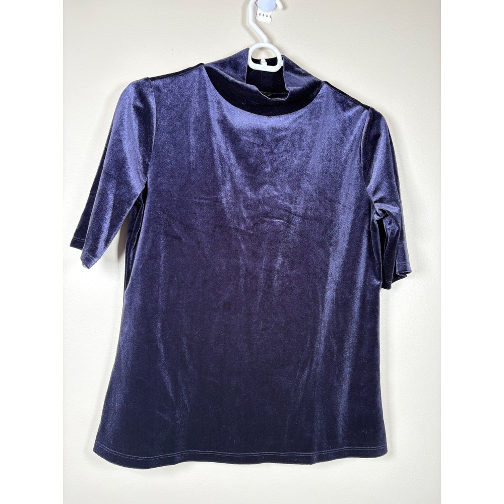 Ann Taylor Womens Eggplant Velvet Mock Neck Elbow Sleeve Top‎ XS NEW Whimsigoth